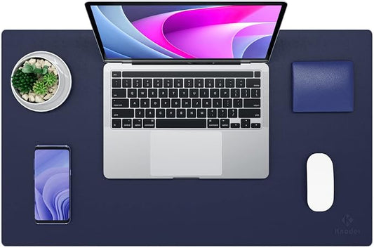K KNODEL Desk Protector Mat, Leather Desk Pad (23.6"x13.8", Dark Blue) | Non-Slip Desk Mat, Desk Pads and Blotters, Desktop Mat, Desk Protector and Cover, Office Computer, Laptop and Keyboard Mat