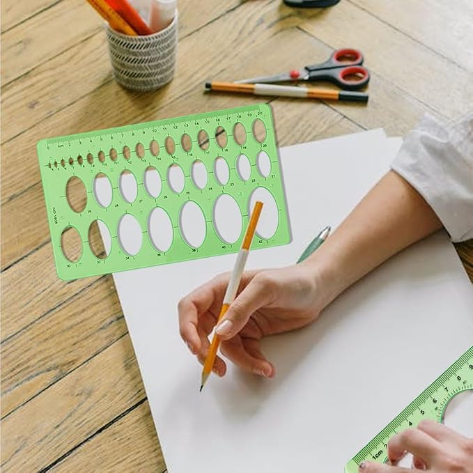 ZTEOFO Circle Templates Ellipse Drawings Templates Drafting Stencils Measuring Tools Template Artist Design Drawing Aid Tool, 3 Pack, Green