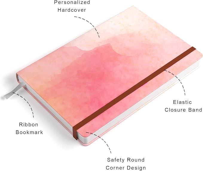 Lined Journal Notebook, Cute Hardcover Journal for Women, Medium 5.7 x 8.4 in, 160 Pages Thick Paper, Aesthetic Floral A5 College Ruled Notebook for Journaling Writing Work Office School, Pink