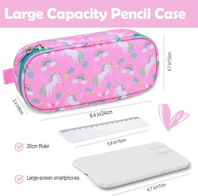 RHCPFOVR Kids Pencil Case for Girls-Soft Zipper Large Capacity Pencil Pouch for Girls Pencil Case for School Pencil Bag for Toddler (Pink Unicorn)