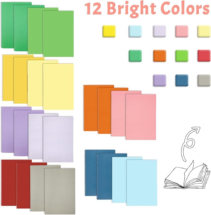 24 Pack Small Notebook, 3.5x5" 36 Lined Page Pocket Notebook Journals Bulk | Colorful Mini Notebook Soft Cover Kraft Note Pads Small Journal for Kids for Party Favors Church Gifts Writing Drawing