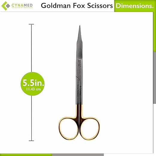 Goldman Fox Scissor 13 cm - Super Cut Sharpness - Premium Quality German Stainless Steel - Gold Handles by Cynamed (Curved Blades) …