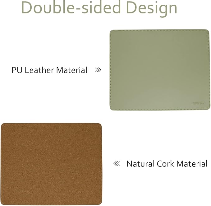 Leather Mouse Pad - Wood Mouse Pads with Stitched Edge,PU Non-Slip Mouse Mat,Double Side Mousepad,Waterproof Gaming Mouse Pad for Desk,Laptop,Office & Home,10.2" x 8.3",1 Pack (Matcha Green)