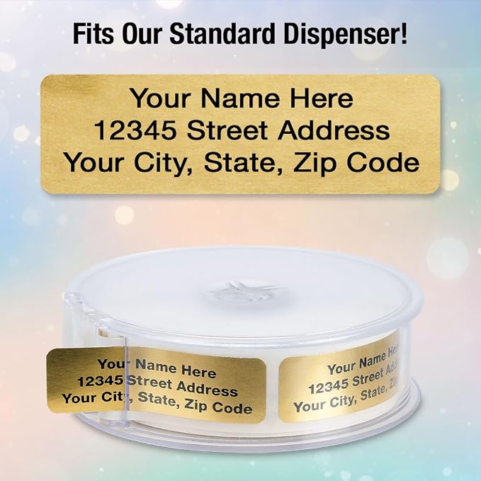 Personalized Return Address Labels, Roll of 500 | Gold Foil, 500 Count, Self-Adhesive, Without Dispenser, Customize with Name & Shipping Address