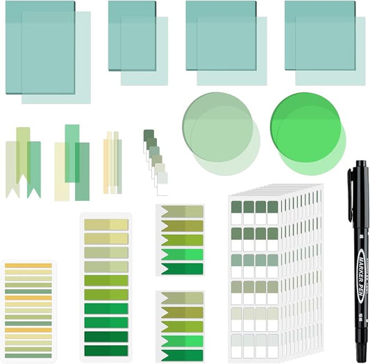 BAYTORY 1240 Sheets Transparent Sticky Notes, Clear Annotation Kit (Green) | 3 x 3 inch Page Markers, Translucent Self-Stick Index Tabs for Reading Bible Office Journaling