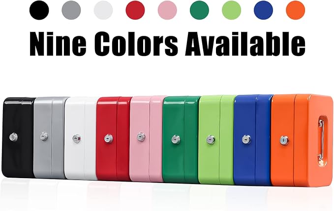 KYODOLED Medium Cash Box with Money Tray,Small Safe Lock Box with Key,Cash Drawer,7.87"x 6.30"x 3.54" Limegreen Medium