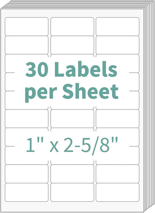 Printable White Sticker Paper for Laser/Inkjet Printers (1" x 2-5/8" | 50 Sheets) 1" X 2-5/8" Printable Mailing Address Labels