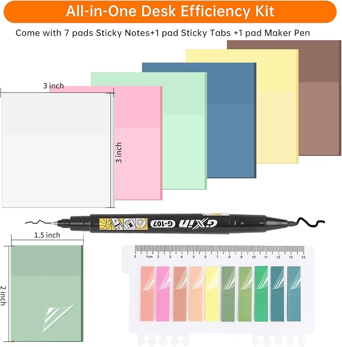 Transparent Sticky Notes 3x3 (with Sticky Tabs & Marker Pen), MEIGAONE 9 Pack Clear Sticky NoteSuper Strong Adhesion, Waterproof Translucent Sticky Note for Study, Book,Office,School Supplies