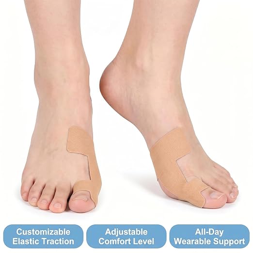 60PCS Pre‑Cut Bunion Corrector Kinesiology Tape– Elastic, Breathable & Hypoallergenic Latex-Free Toe Support Strips, Waterproof Adhesive Foot Support Patch for Hallux Valgus Correction(Skin color 60PCS)