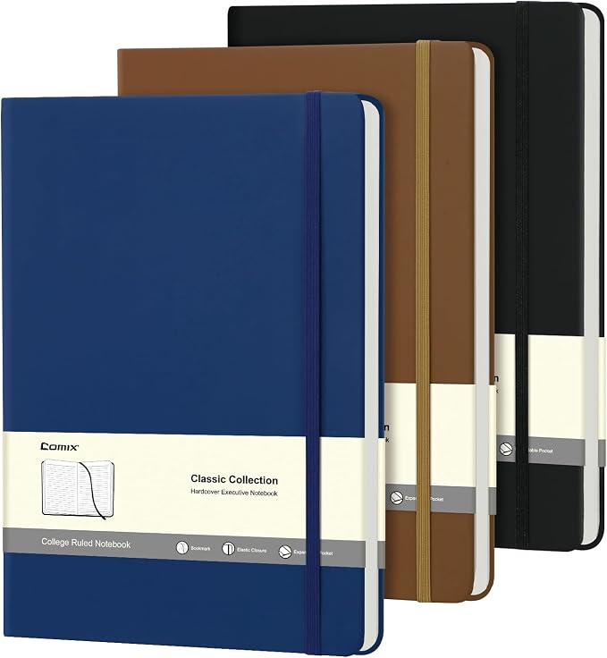 Comix 3 Pack B5 Lined Journal Notebooks, 208 Pages, 8.5 x 11 Inches, Black, Hardcover Journaling Notebooks for Men & Women- Fits for Office, Business, School, Notes Taking & Writing
