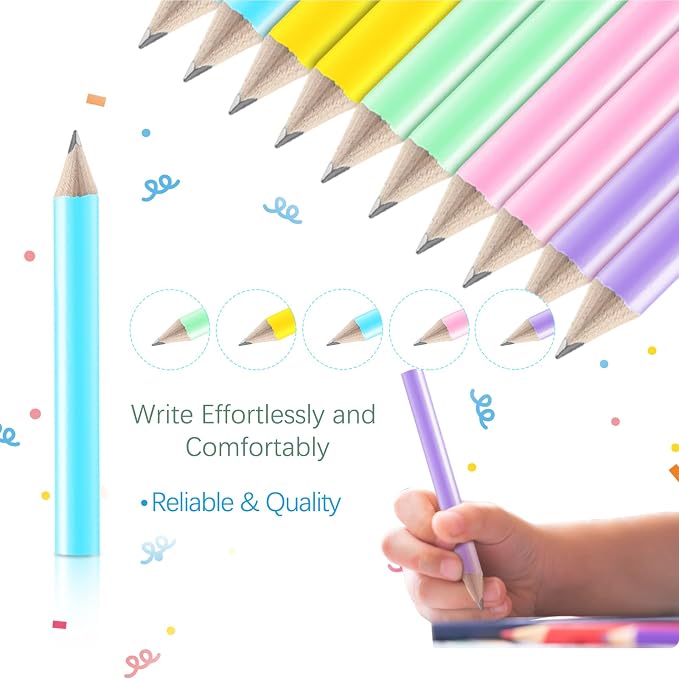 Marspark 30 Pcs Short Triangular Fat Pencils Bulk First Day of School 3.5 Inch Wooden Jumbo Pencils with Sharpener and 2 Erasers for Preschoolers, Kindergarten, Toddlers, Beginners(Bright Colors)
