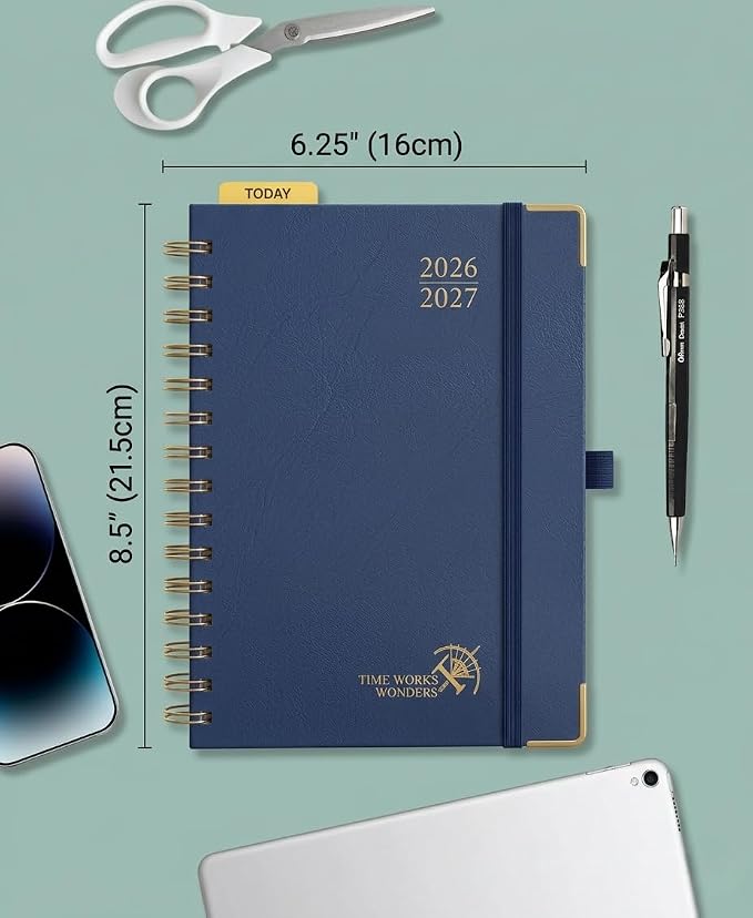 POPRUN 2026-2027 Weekly Planner 6.25" x 8.5" Weekly and Monthly Planner | Jul 2026 - Jun 2027 Daily Agenda Book with Hourly Schedule, Tabs, Hardcover, School and Office Supplies- Light Yellow