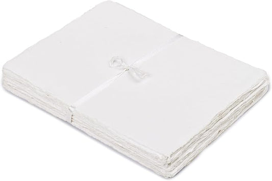 LEATHER VILLAGE Offwhite Deckled Edge Watercolor Paper 25 Sheets 4x6 Inches | Handmade cotton rag paper in natural offwhite tone, 150 GSM thick for calligraphy, letter writing, invitations and ink art