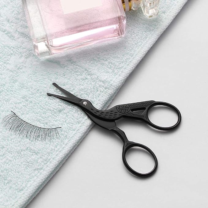 LIVINGO Vintage Stork Nose Hair Scissors Black Titanium Coated | Professional Beauty Grooming Shears, Rounded Tip, Cuticle Pedicure Care, Eyebrow Facial Hair Dry Skin Trimming