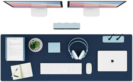 K KNODEL Extra Large Desk Mat, Leather Mouse Pad (47.2"x17", Dark Blue) | Desk Pad, Keyboard Pad, Computer and Laptop Mat, Desktop Protector and Cover, Writing Pad and Blotter for Home Office