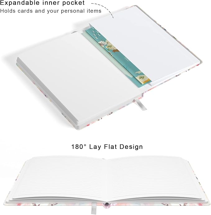 Lined Journal Notebook, Hardcover Journal for Women, Medium 5.7 x 8.4 in, 160 Pages Thick Paper, Cute Aesthetic Floral College Ruled Notebook for Writing Journaling Work Office School, Flower