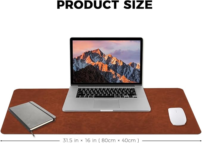 CHEERYGOO Leather Desk Pad Protector, Mouse Pad, Office Desk Mat, Non-Slip PU Leather Desk Blotter, Laptop Desk Pad, Waterproof Desk Writing Pad for Office and Home 31.5"x 15.7" L Brown
