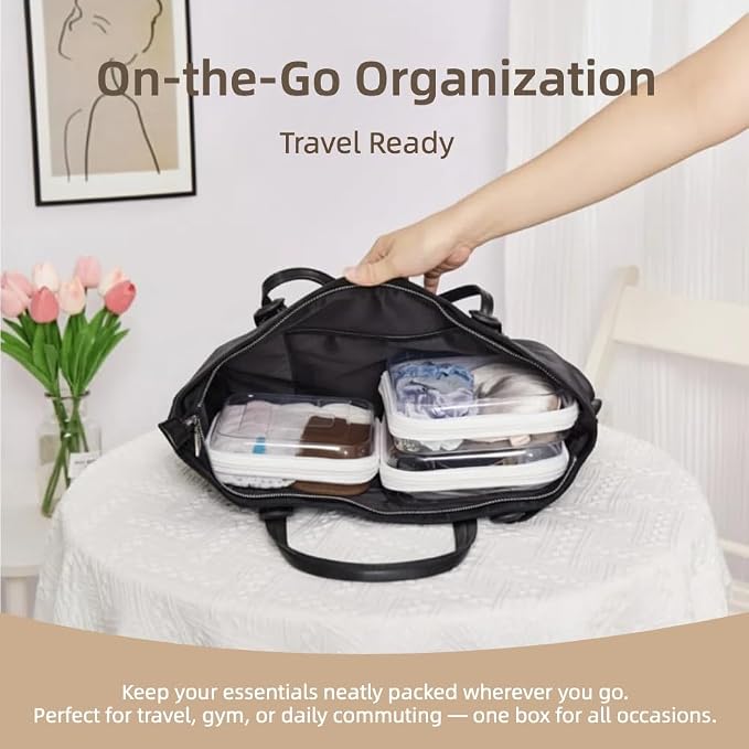 3-Pack Medium Clear Hard Shell Zipper Pouches, Clear Zipper Bags, Hard Case Pouches for Purse & Diaper Bag Organizer,and Travel Essentials (3M