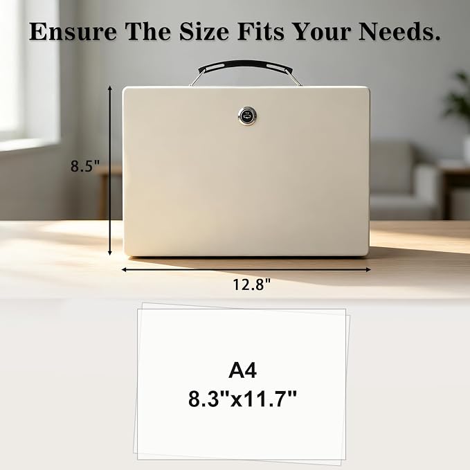 xydled Fire Resistant Safe Fire Safe Box with Key Lock for Home Office Security Storage for Valuables Documents,12.8 x 8.5 x 4.5 Inch,White,Beige