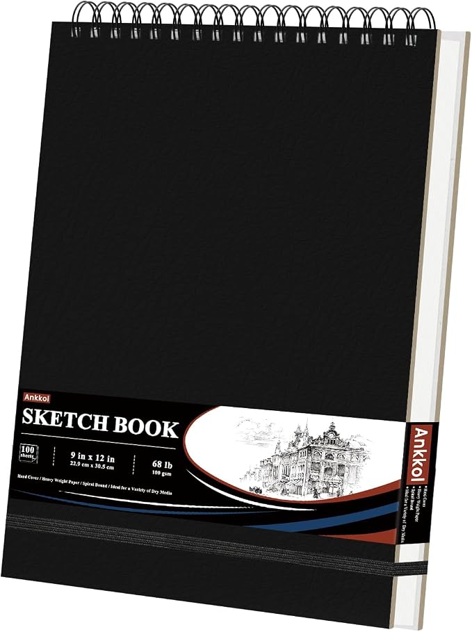 Ankkol 9x12 Sketch Book, Top Spiral Bound Sketchbook,100 Sheets_68lb/100gsm | Art Sketch Pad for Kids, Adults, Beginners, Artists, Acid-Free Sketch Paper, Thick Drawing Paper, Hardcover, Perforated Pages