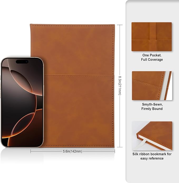 Comix Lined Journal Notebooks, 240 Pages, 5.5 x 8.3 inch, A5 Medium Hardcover Notebooks, Classic College Ruled Notebooks for Writing, Light Brown