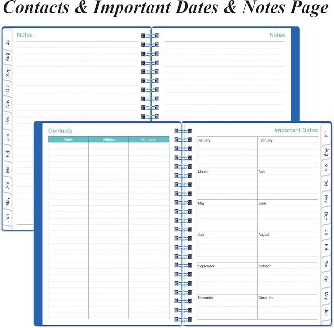 2026-2027 Planner - Planner 2026-2027 from July 2026 - June 2027, Weekly & Monthly Planner Spiral Bound with 12 Monthly Tabs, Inner Pocket, 6.4" x 8.5", Blue-E
