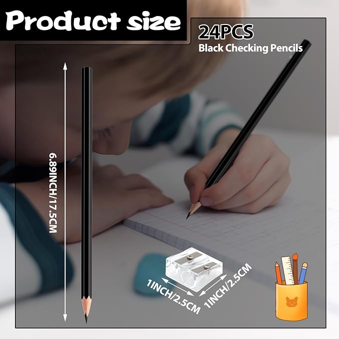 24 Pack Black Colored Pencils for Kids, Pre-sharpened Art Pencils Back to School Supplies Set, Drawing Sketching Pencils for Students, Teachers, Classroom