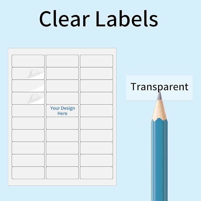 Transparent Stickers Labels - 1" x 2-5/8" Clear Address Labels Mailing Stickers for Laser/Inkjet Printer 8.5"×11"- 20 Sheet/ 600 Label