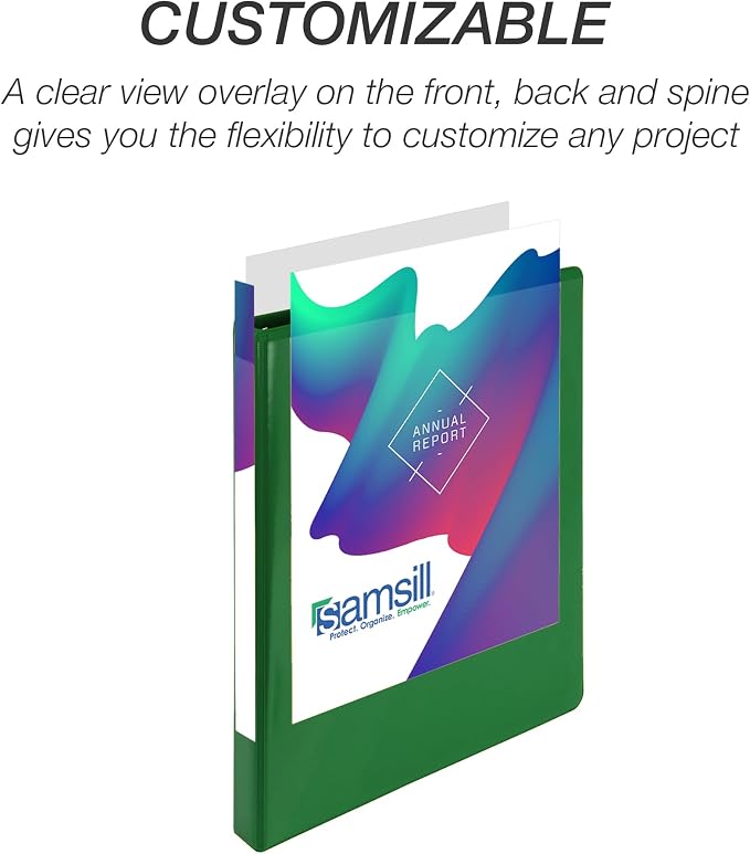 Samsill 0.5 Inch 3 Ring Binder, Economy Round Ring, Clear View Cover, 100 Sheet Capacity - for School, Home, Office - Forest Green