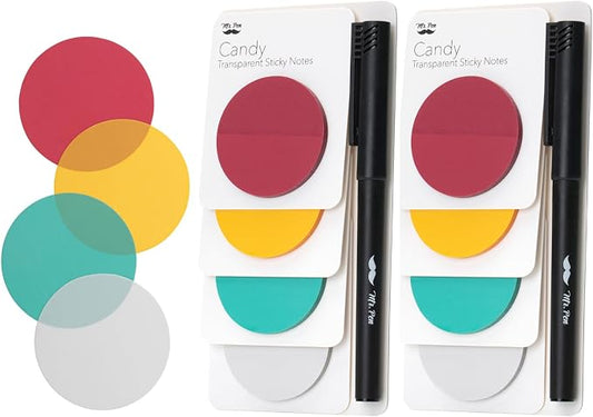 Mr. Pen- Round Transparent Sticky Notes, 1.8”, 8 Pads with 2 Fineliners | 400 Sheets, Smooth Writing, Water-Resistant, Clean Removal, Easy-Peel Sticky Notes for Bible Journaling & Planning