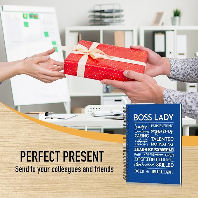 Boss Lady 160 Blank Pages Dark Blue Hardcover Spiral Notebook, New Business Owner Gifts Women Boss Gifts for Boss Female, Appreciation Gifts for Women Entrepreneur, Boss Day Women's Day Gifts