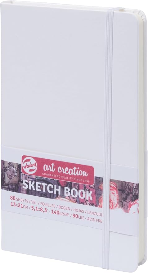 Talens Art Creation Sketchbook White 13X21 cm, 140 Grams | Hard-Bound Pocket Notebook, 140 GSM/94 lbs Paper, Acid-Free Blank Cream Paper, Ribbon Bookmark and Elastic Closure