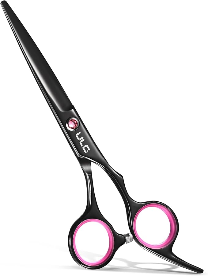 Hair Cutting Scissors, ULG Professional Hair Scissors 6.5 inch Right-Hand Razor Edge Barber Shears Salon Hair Cutting Shears Made of Japanese Stainless Steel, Hand Sharpened Black-Pink