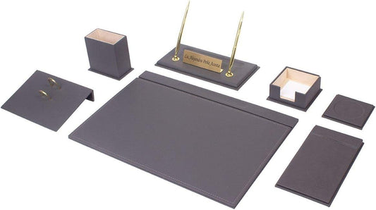 Luna Luxury Leather Desk Set – 9 Piece Executive Desk Organizer with Desk Pad, Fountain Pen Set, Pen Holder & A5 Note Case – Professional Office Desk Accessories – Multiple Colors (Gray)