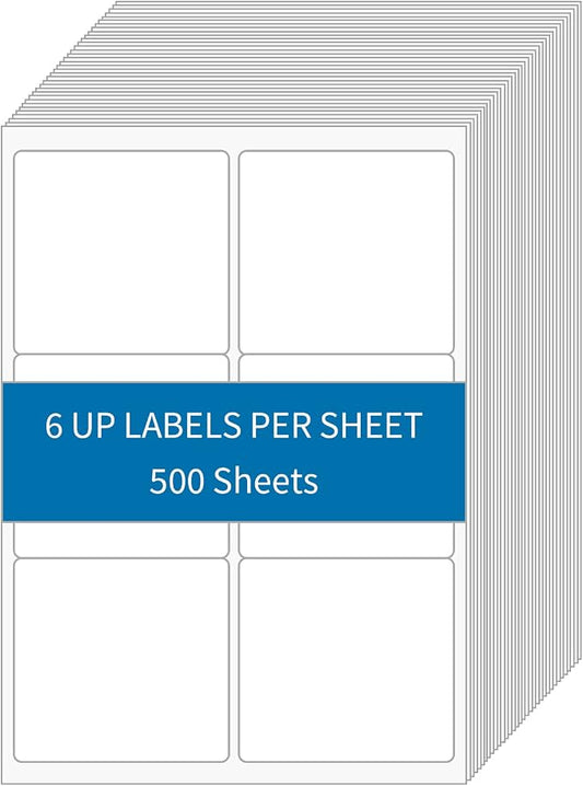 [500 Sheets 3000 Labels] Shipping Labels 3 1/3"x4" Printable White 6 up Labels for Laser/Inkjet Printers, Mailing FBA Address Label Sticker Paper - Permanent Adhesive Label Blank
