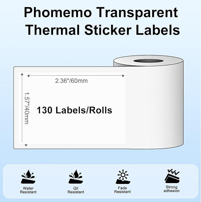 3 Rolls Phomemo Transparent Labels, 1.57'' x 2.36'' (40 x 60mm) Sticker for Phomemo M220 M110 M108 M250 M260 M221 M120 M150 Label Maker, for Barcode, Qr Code, Box, Name | for Phomemo M220 M110 M108 M221 M120 M250 M260 M150 Label Maker, for Barcode, Qr ...