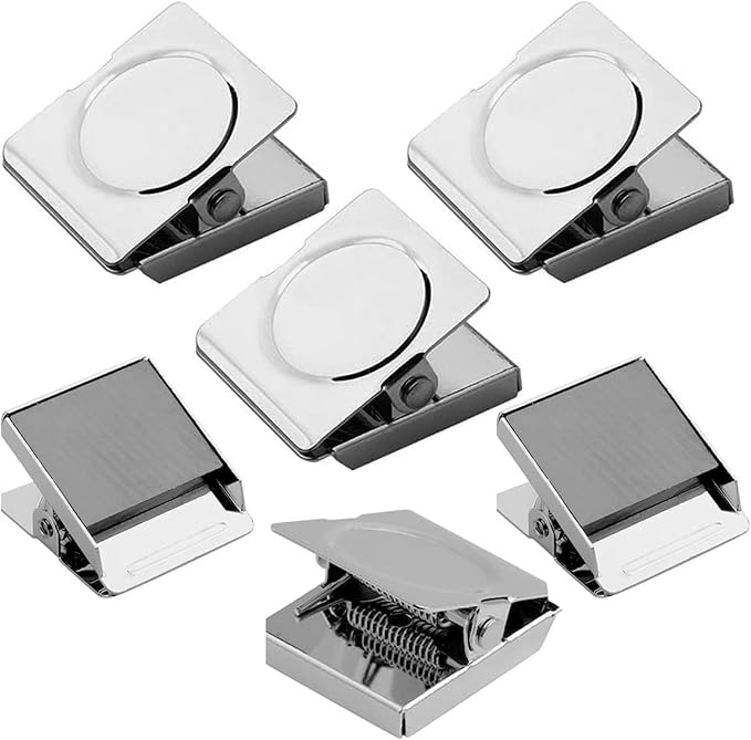 Square Strong Magnetic Clips, 2.3"-6 Pcs, 57 mm, Silver, Heavy Duty Refrigerator Magnet Clips, Magnets, Office Supplies, Photo Displays