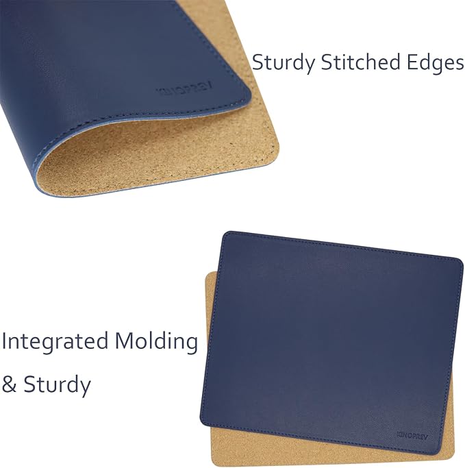 Leather Mouse Pad - Wood Mouse Pads with Stitched Edge,PU Non-Slip Mouse Mat,Double Side Mousepad,Waterproof Gaming Mouse Pad for Desk,Laptop,Office & Home,10.2" x 8.3",1 Pack (Navy Blue)