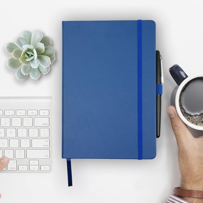 RICCO BELLO Lined Journal Notebook, Royal Blue, 5.7 x 8.4-Inches | Faux Leather Hardcover, Pen Holder, College Ruled, 96 Sheets / 192 Pages, For Work & Notes