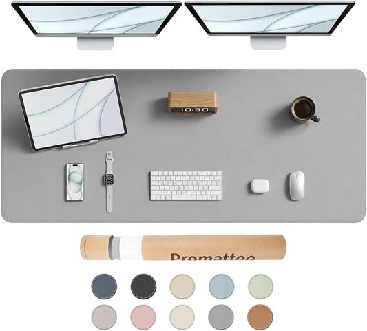 Large Desk Pad Non-Slip Desk Mat Protector for Keyboard Mouse Waterproof Vegan Leather Surface Faux Leather Laptop Mat Smooth Mouse Pad Premium Gift Tube Mist Gray 55" x 23"