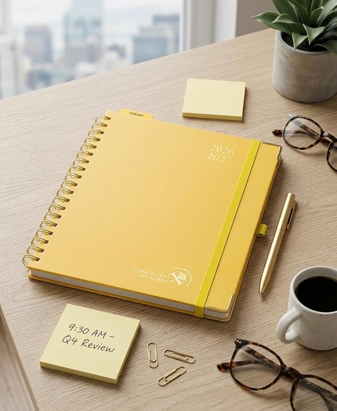 POPRUN 2026-2027 Weekly Planner 10" x 8"Weekly and Monthly Planner Calendar | Jul 2026 - Jun 2027，Daily Agenda Book & Appointment Book with Hourly Schedule, Tabs, Hardcover- Light Yellow