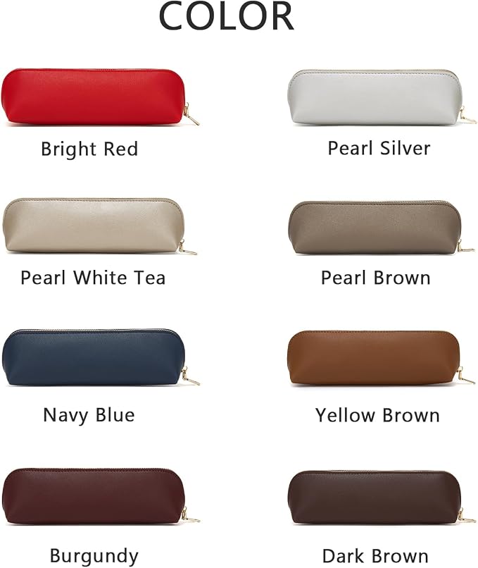 Pencil Case Small Pencil Pouch Slim (Burgundy, Faux Leather)