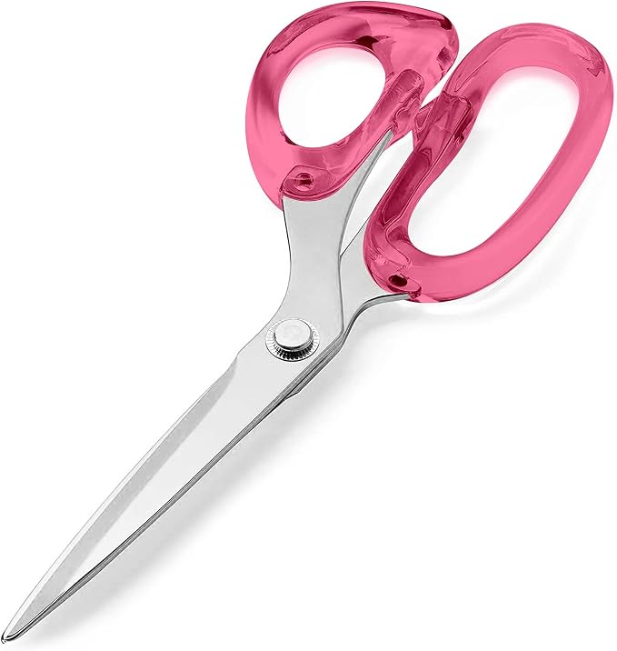 OfficeGoods 9” Stainless Steel Acrylic Scissors for Office and Home - Aesthetic and Sharp All Purpose Scissors, Perfect for Sewing, Arts and Crafts - Pink Silver Metal