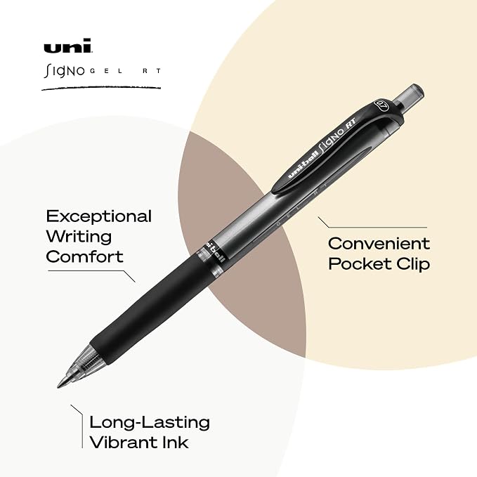 uniball Signo RT Gel Pens, Medium Point (0.7mm), Black, 12 Pack