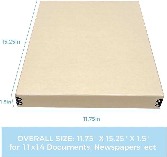 Lineco Museum Archival Storage Box, Drop Front, 11.75x15.25x1.5 in, Tan | Acid-Free with Metal Edge, Preserves Picture Longevity, Organize Photos, Newspapers, Prints, Documents, Crafts, DIY