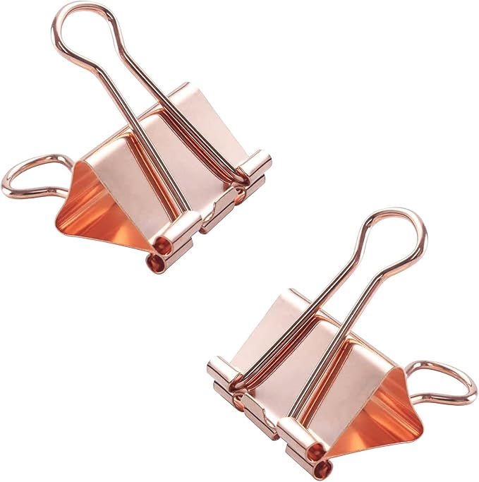 Mini Binder Clips, 120 Pack, 5/8 Inch, Standard 15mm, Rose Gold, Binder Paper Clips, Fold Clamp, Capacity 0.23 Inch, Paper Clips, Office Supplies