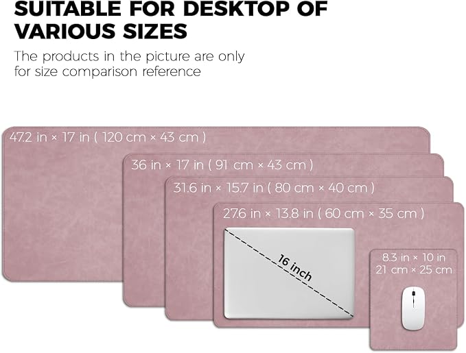 CHEERYGOO Leather Desk Pad Protector, Mouse Pad, Office Desk Mat, Non-Slip PU Leather Desk Blotter, Laptop Desk Pad, Waterproof Desk Writing Pad for Office and Home 36"x17" XL Pink