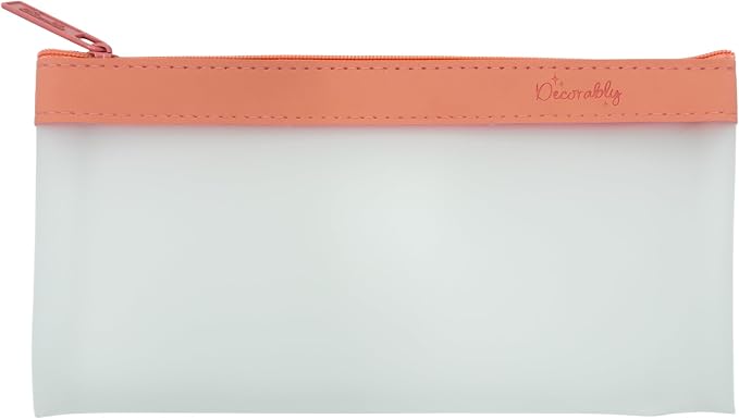 Decorably 4 Pack Clear Pencil Pouches with Zipper, 8.5x4.25in TPU | See-Through Pencil Case & Pen Bag in 4 Colors for School Supplies, Cosmetics, Makeup & Travel - Pouch for Girls & Teens
