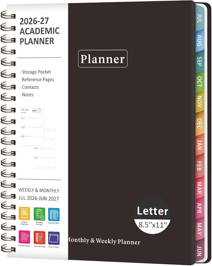 VALOME Planner 2026-2027, Weekly and Monthly Planner, JUL 2026 - JUN 2027 | Letter Size(8.5" x 11"), Hardcover, Agenda Book, Sprial Bound, Inner Pocket, Office and School Use