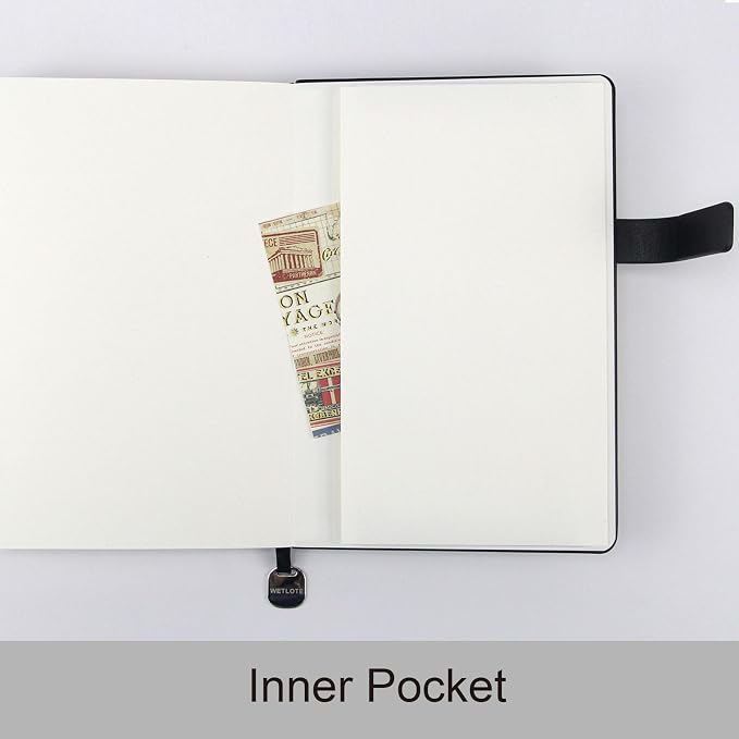 A5 Soft Cover Lined Notebook, Pen Holder & Gold Edges, 180° Lay Flat Journal, Large 5.7 x 8.4 in, Bookmark & Gift Box, Business Notebook for Work, Study, Travel(Black)